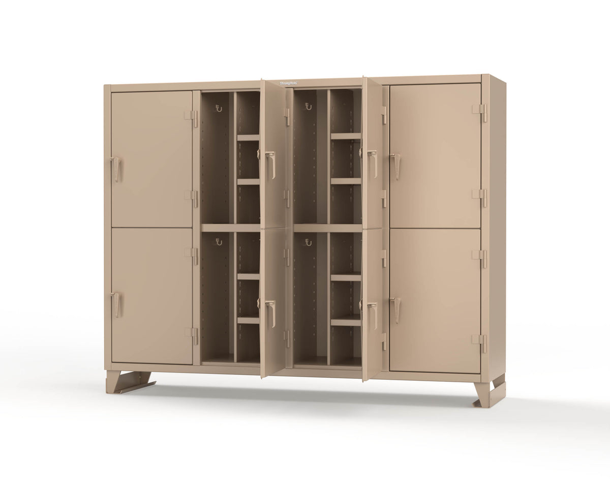 Extreme Duty 12 GA Double-Tier Locker with 8 Compartments, 16 Shelves, Coat Hooks - 98 in. W x 24in. D x 78 in. H - 86-24-2TPL-1019