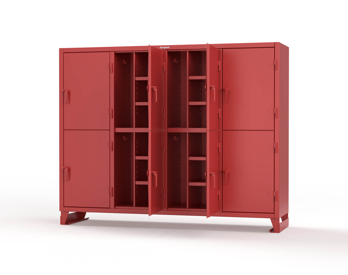 Extreme Duty 12 GA Double-Tier Locker with 8 Compartments, 16 Shelves, Coat Hooks - 98 in. W x 24in. D x 78 in. H - 86-24-2TPL-3001