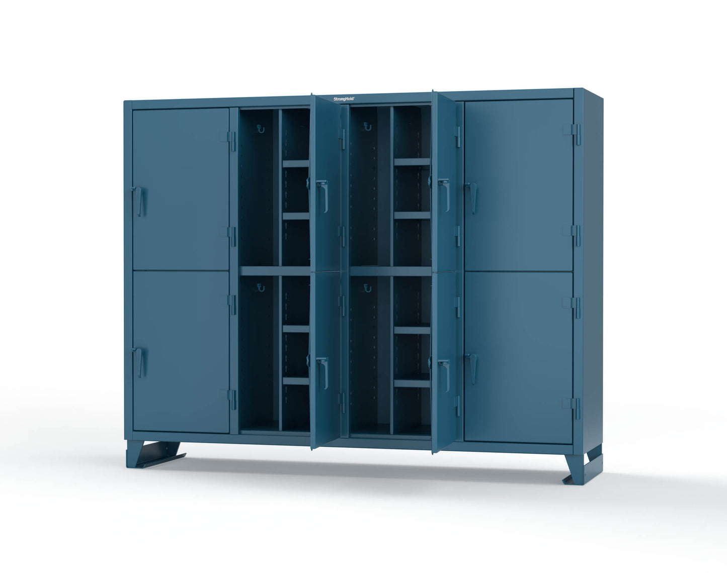 Extreme Duty 12 GA Double-Tier Locker with 8 Compartments, 16 Shelves, Coat Hooks - 98 in. W x 24in. D x 78 in. H - 86-24-2TPL-5010