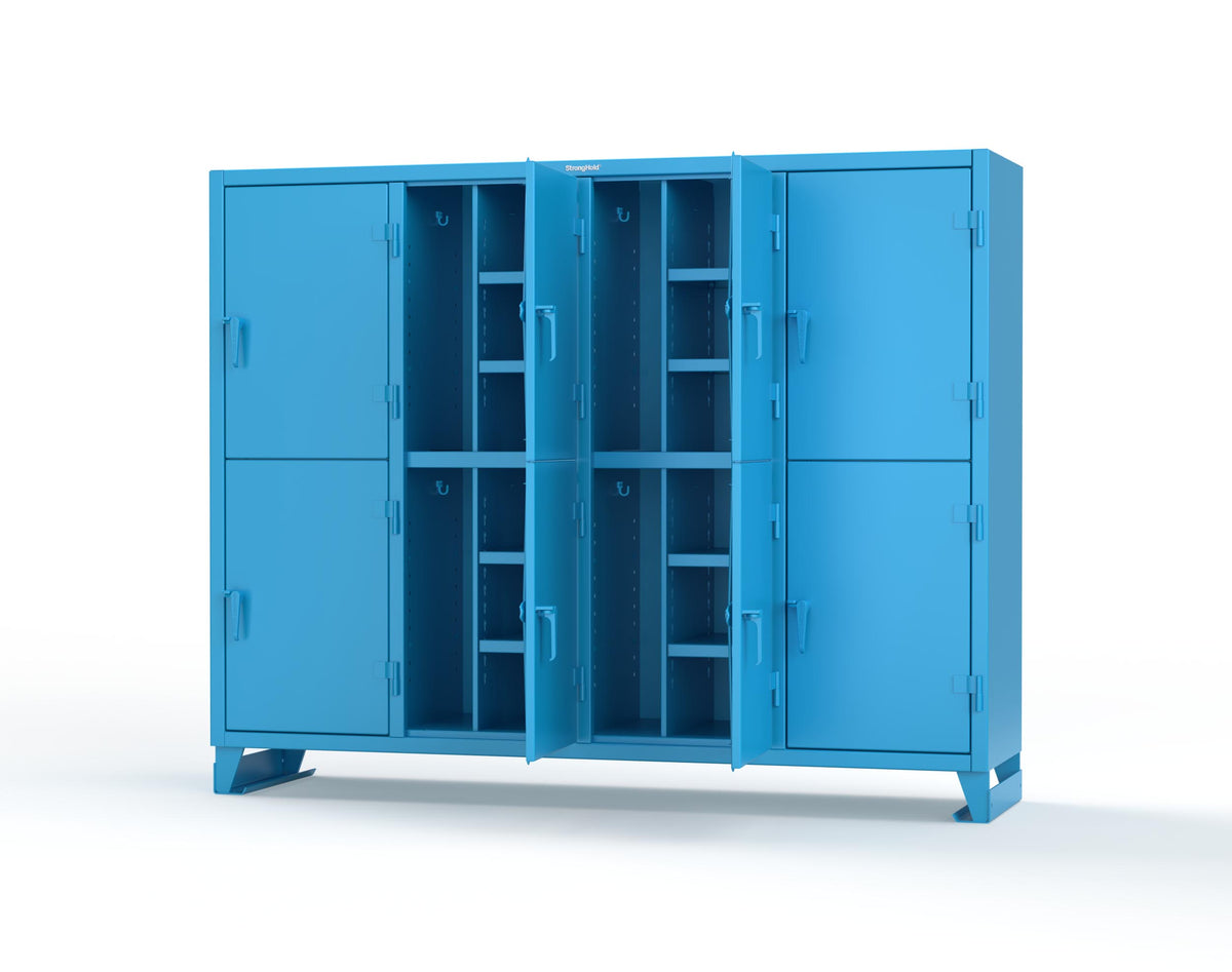 Extreme Duty 12 GA Double-Tier Locker with 8 Compartments, 16 Shelves, Coat Hooks - 98 in. W x 24in. D x 78 in. H - 86-24-2TPL-5012