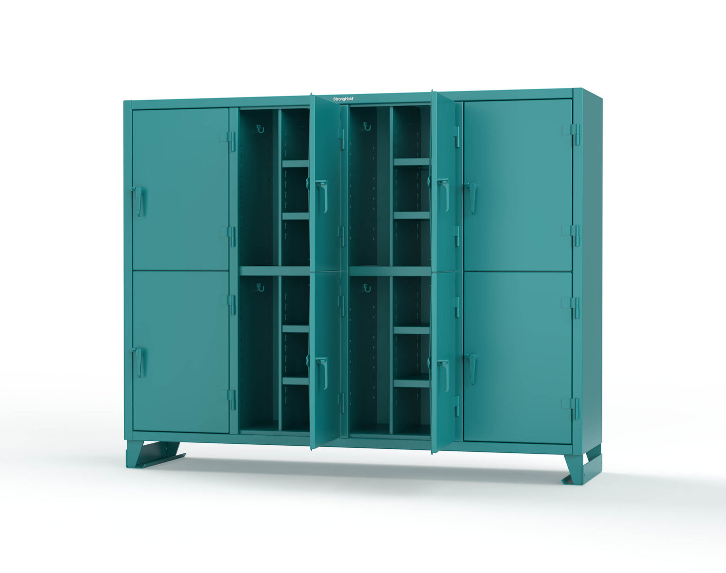 Extreme Duty 12 GA Double-Tier Locker with 8 Compartments, 16 Shelves, Coat Hooks - 98 in. W x 24in. D x 78 in. H - 86-24-2TPL-5021