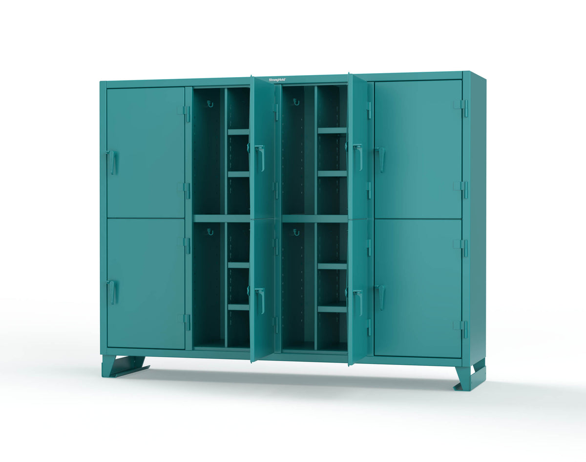 Extreme Duty 12 GA Double-Tier Locker with 8 Compartments, 16 Shelves, Coat Hooks - 98 in. W x 24in. D x 78 in. H - 86-24-2TPL-5021