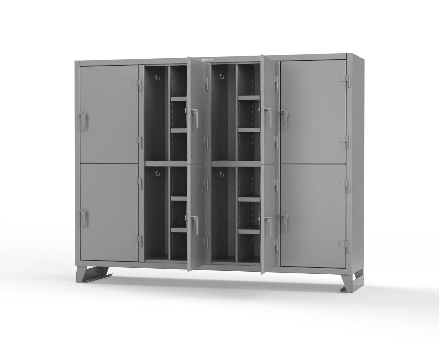 Extreme Duty 12 GA Double-Tier Locker with 8 Compartments, 16 Shelves, Coat Hooks - 98 in. W x 24in. D x 78 in. H - 86-24-2TPL-7037