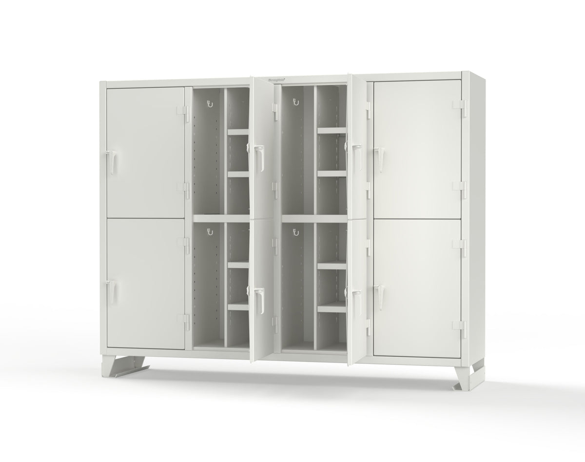 Extreme Duty 12 GA Double-Tier Locker with 8 Compartments, 16 Shelves, Coat Hooks - 98 in. W x 24in. D x 78 in. H - 86-24-2TPL-9003