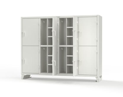 Extreme Duty 12 GA Double-Tier Locker with 8 Compartments, 16 Shelves, Coat Hooks - 98 in. W x 24in. D x 78 in. H - 86-24-2TPL-9003