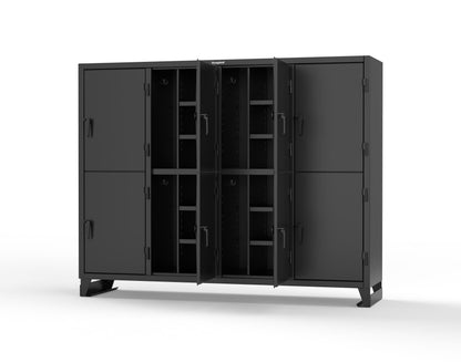 Extreme Duty 12 GA Double-Tier Locker with 8 Compartments, 16 Shelves, Coat Hooks - 98 in. W x 24in. D x 78 in. H - 86-24-2TPL-9005