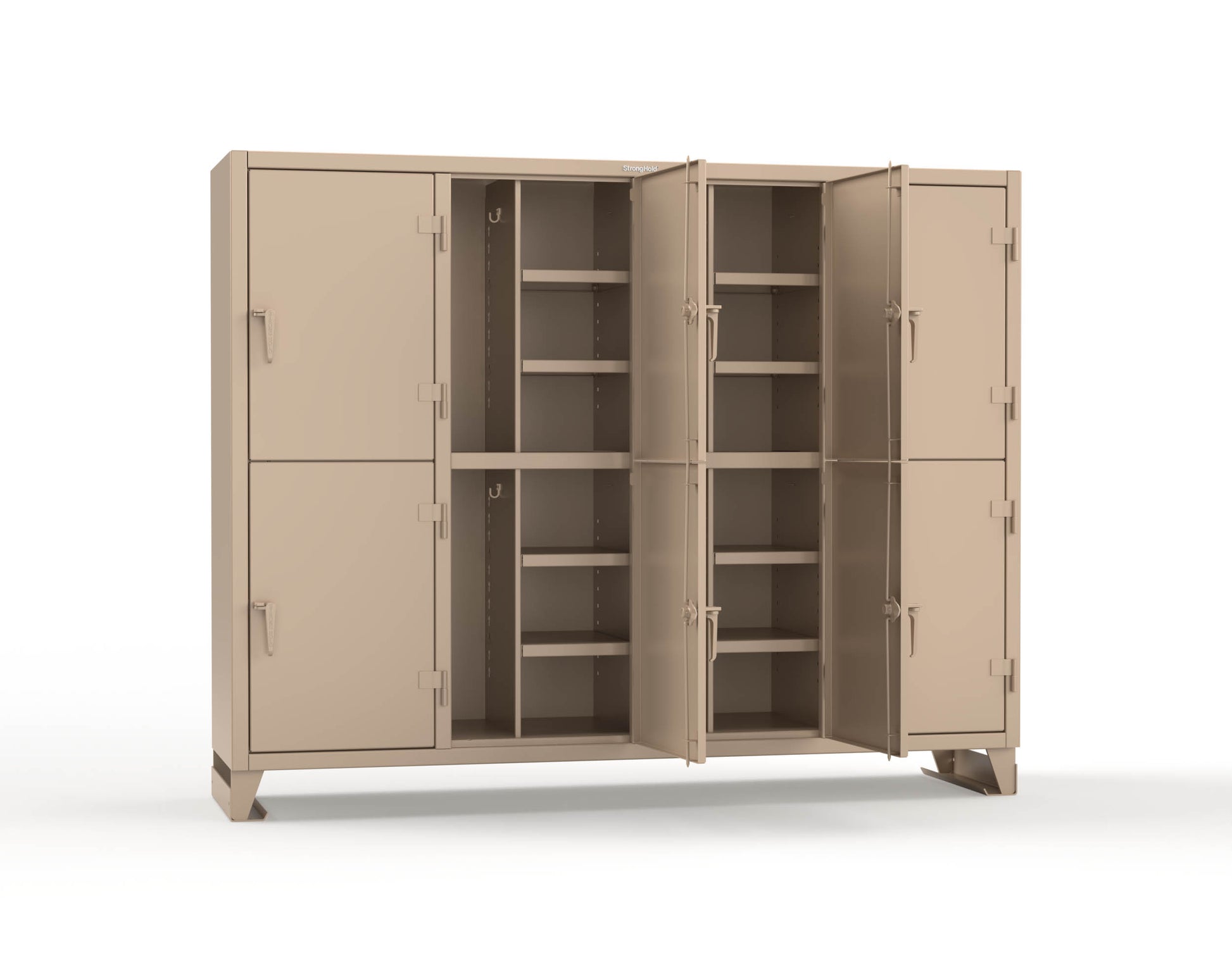 Extreme Duty 12 GA Double-Tier Locker with 8 Compartments, 16 Shelves, Coat Hooks - 98 in. W x 24in. D x 78 in. H - 86-24-2TPL-1019