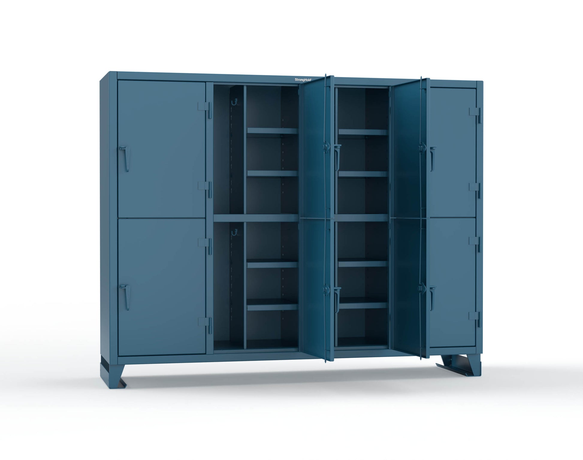 Extreme Duty 12 GA Double-Tier Locker with 8 Compartments, 16 Shelves, Coat Hooks - 98 in. W x 24in. D x 78 in. H - 86-24-2TPL-5010