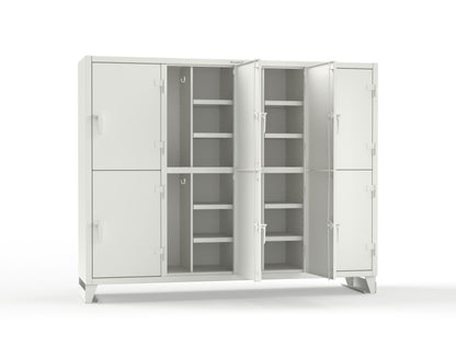 Extreme Duty 12 GA Double-Tier Locker with 8 Compartments, 16 Shelves, Coat Hooks - 98 in. W x 24in. D x 78 in. H - 86-24-2TPL-9003