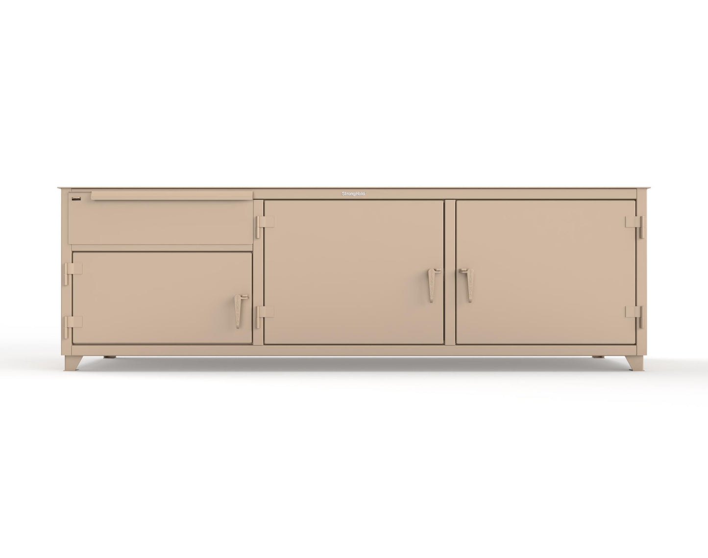 Extreme Duty 12 GA Workbench with 1 Drawer, 3 Shelves - 108 In. W x 30 In. D x 34 In. H - 93-WB-303-1DB-7024 - 93-WB-303-1DB-1019