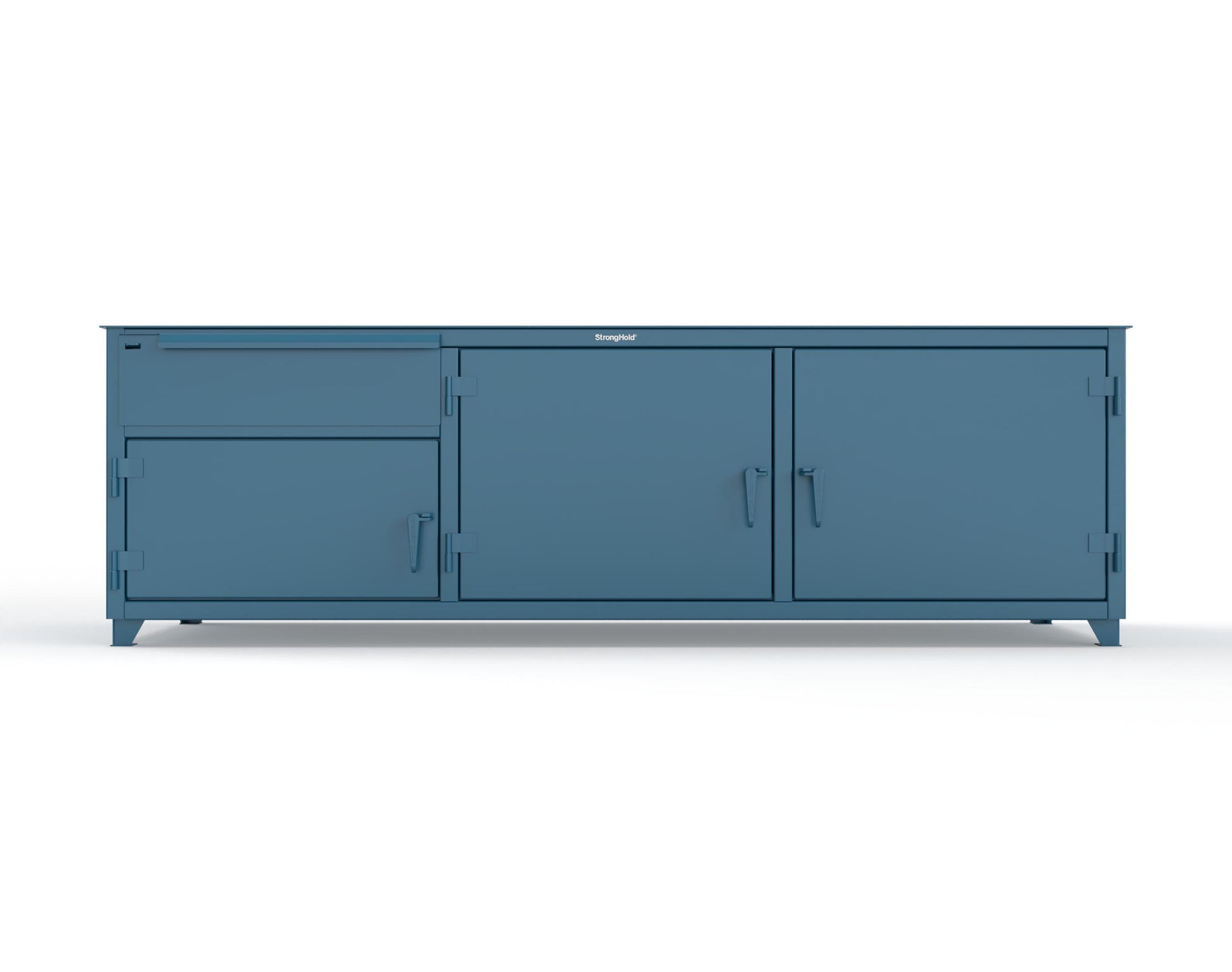 Extreme Duty 12 GA Workbench with 1 Drawer, 3 Shelves - 108 In. W x 30 In. D x 34 In. H - 93-WB-303-1DB-7024 - 93-WB-303-1DB-5001