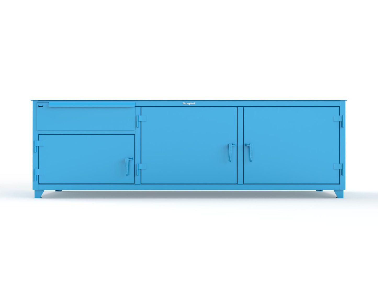 Extreme Duty 12 GA Workbench with 1 Drawer, 3 Shelves - 108 In. W x 30 In. D x 34 In. H - 93-WB-303-1DB-7024 - 93-WB-303-1DB-5012