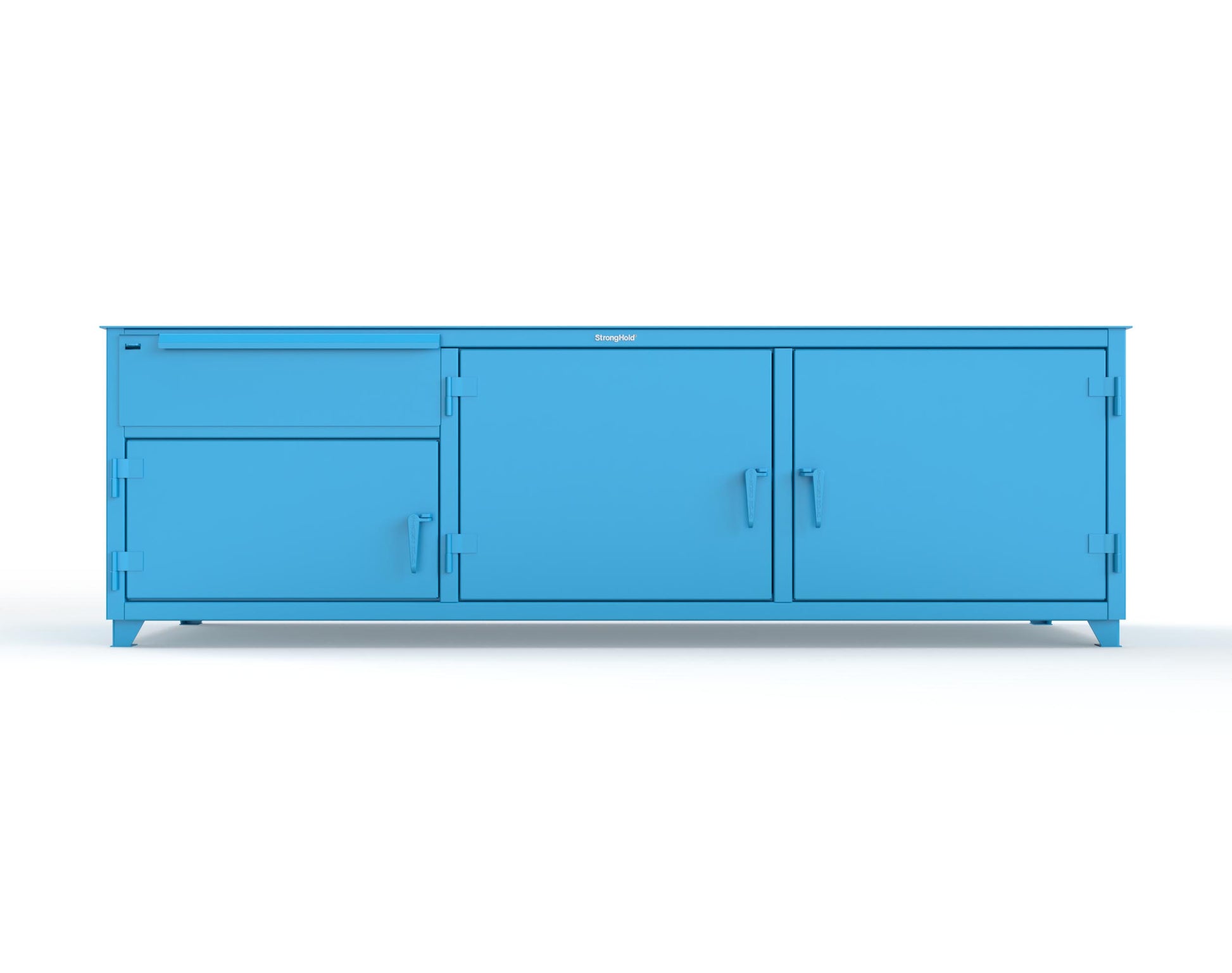 Extreme Duty 12 GA Workbench with 1 Drawer, 3 Shelves - 108 In. W x 30 In. D x 34 In. H - 93-WB-303-1DB-7024 - 93-WB-303-1DB-5012