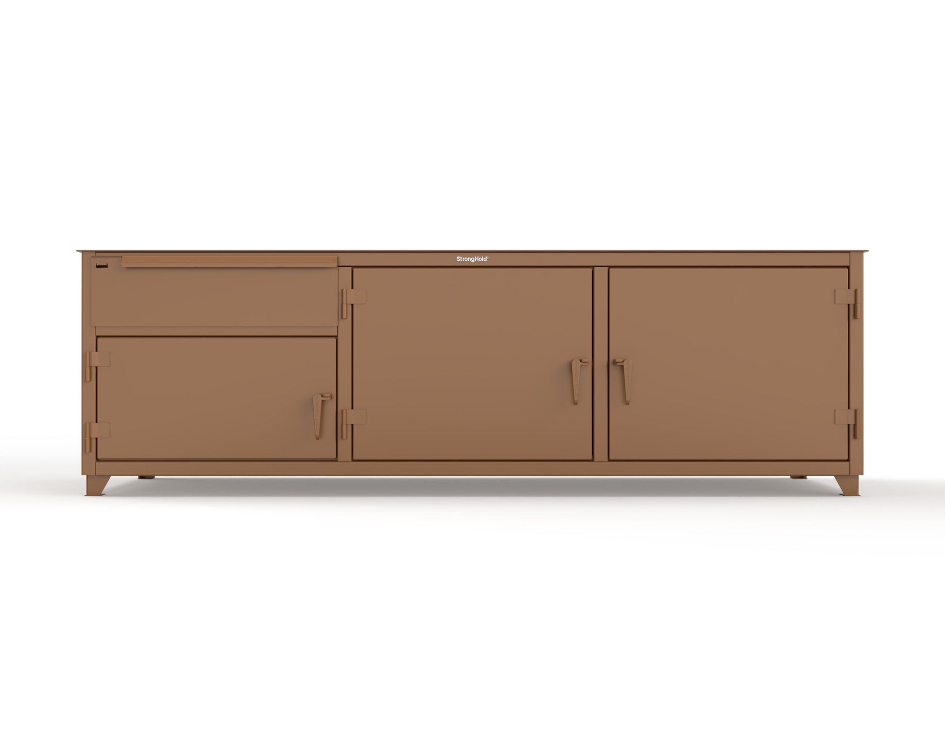 Extreme Duty 12 GA Workbench with 1 Drawer, 3 Shelves - 108 In. W x 30 In. D x 34 In. H - 93-WB-303-1DB-7024 - 93-WB-303-1DB-8008