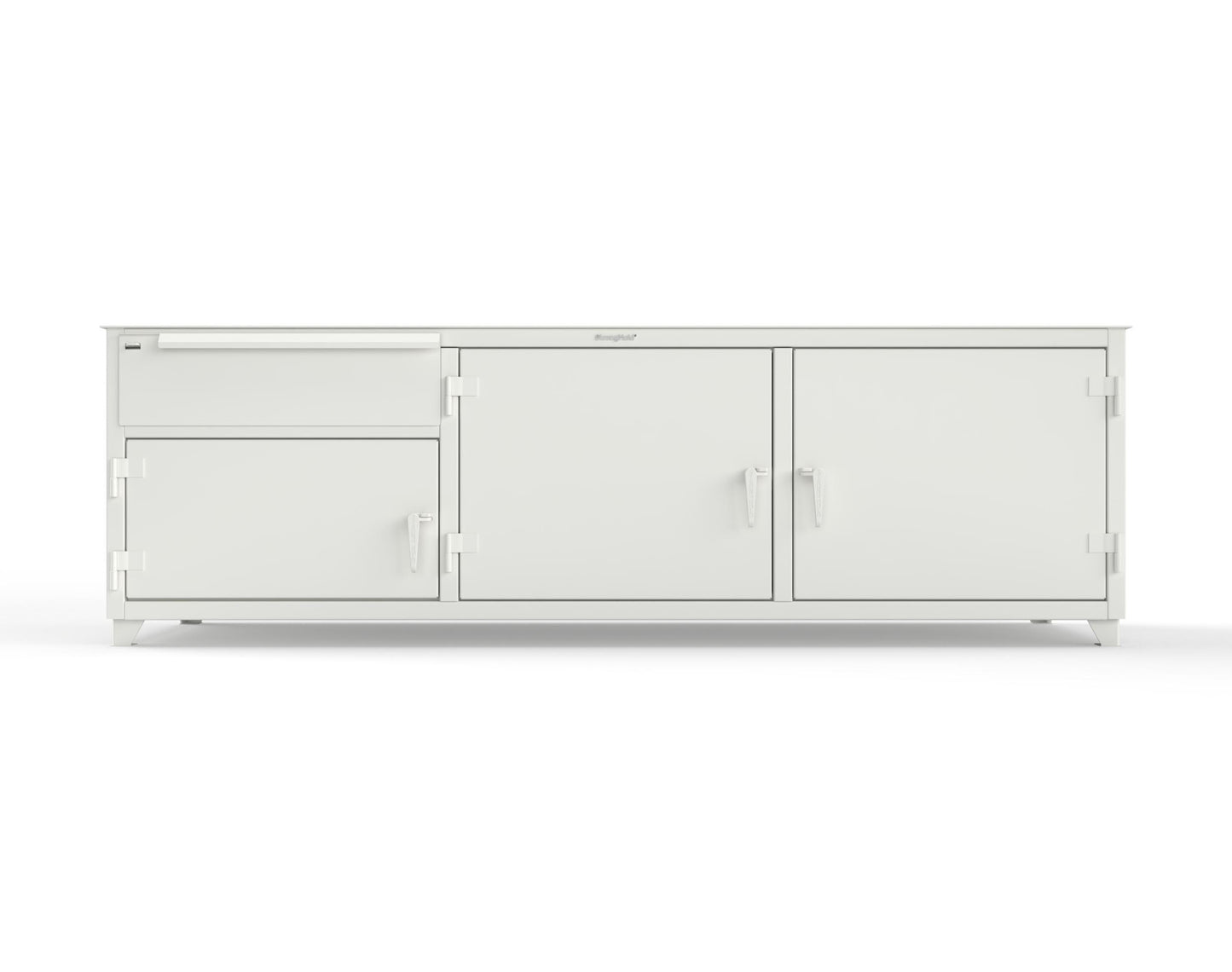 Extreme Duty 12 GA Workbench with 1 Drawer, 3 Shelves - 108 In. W x 30 In. D x 34 In. H - 93-WB-303-1DB-7024 - 93-WB-303-1DB-9003