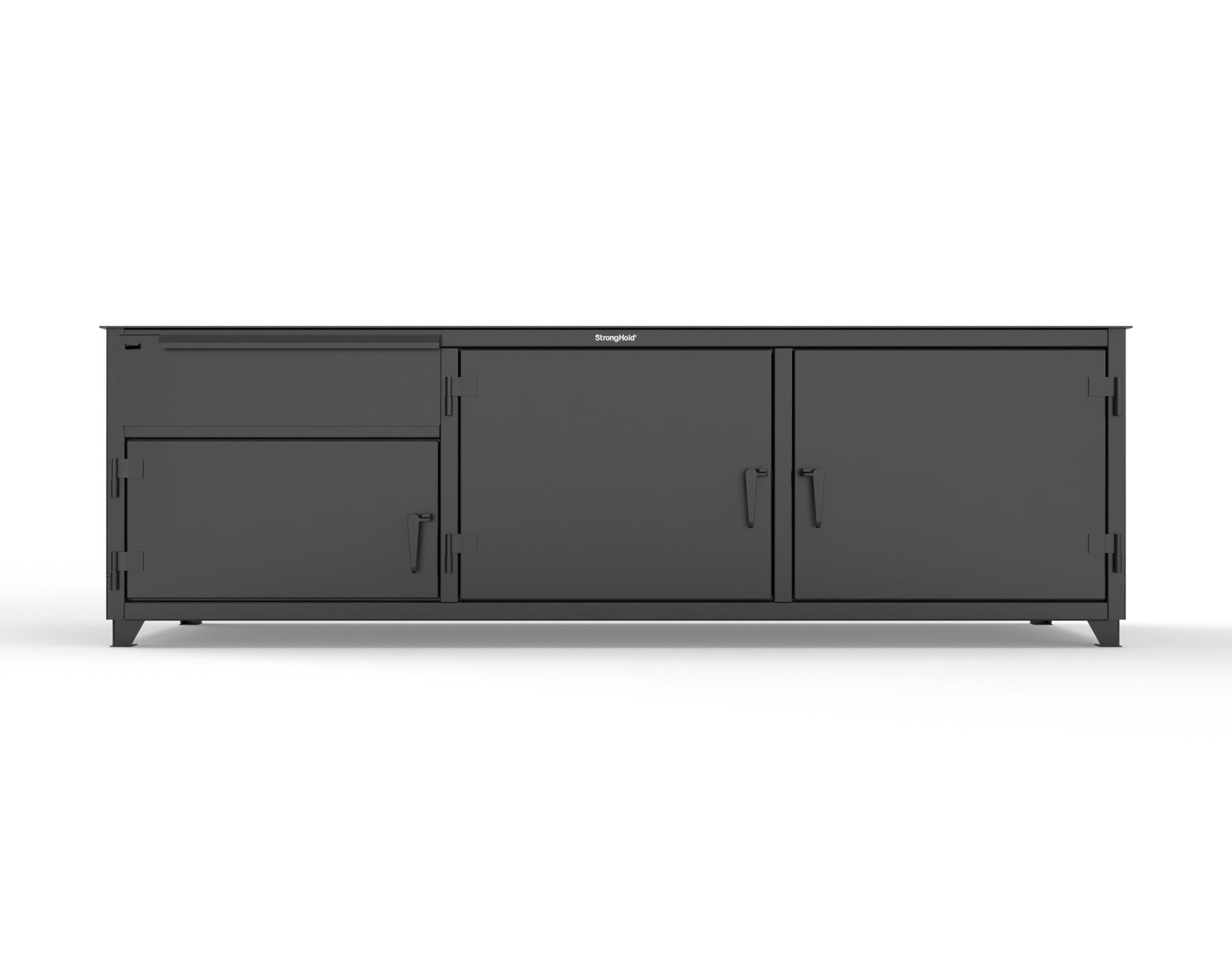 Extreme Duty 12 GA Workbench with 1 Drawer, 3 Shelves - 108 In. W x 30 In. D x 34 In. H - 93-WB-303-1DB-7024 - 93-WB-303-1DB-9005
