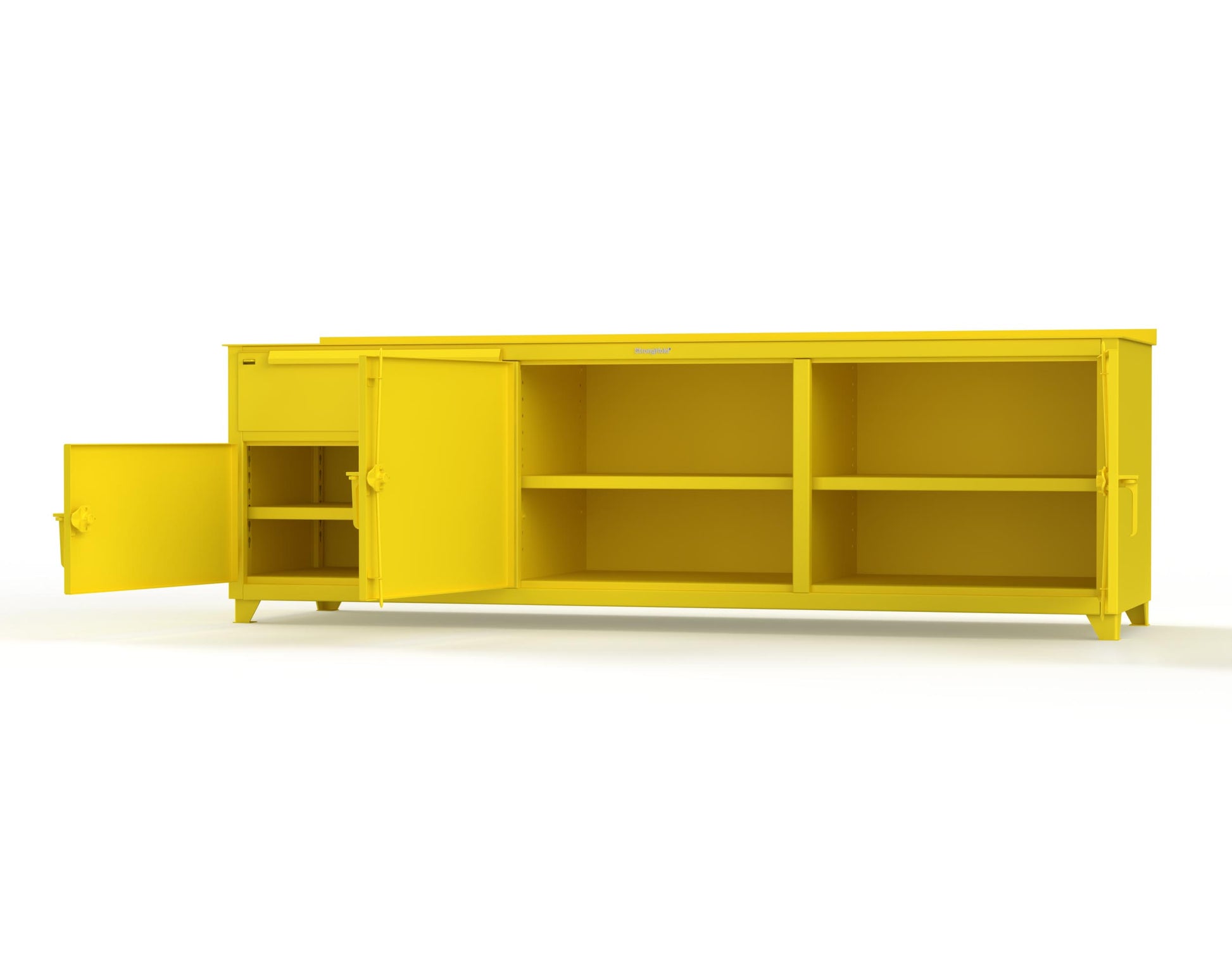 Extreme Duty 12 GA Workbench with 1 Drawer, 3 Shelves - 108 In. W x 30 In. D x 34 In. H - 93-WB-303-1DB-7024 - 93-WB-303-1DB-1021