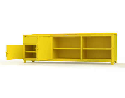 Extreme Duty 12 GA Workbench with 1 Drawer, 3 Shelves - 108 In. W x 30 In. D x 34 In. H - 93-WB-303-1DB-7024 - 93-WB-303-1DB-1021