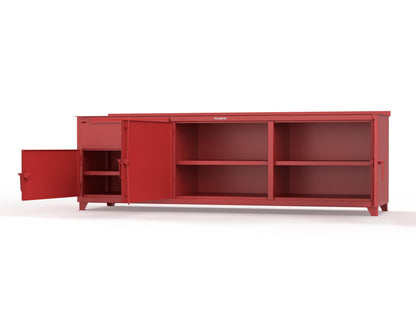 Extreme Duty 12 GA Workbench with 1 Drawer, 3 Shelves - 108 In. W x 30 In. D x 34 In. H - 93-WB-303-1DB-7024 - 93-WB-303-1DB-3001