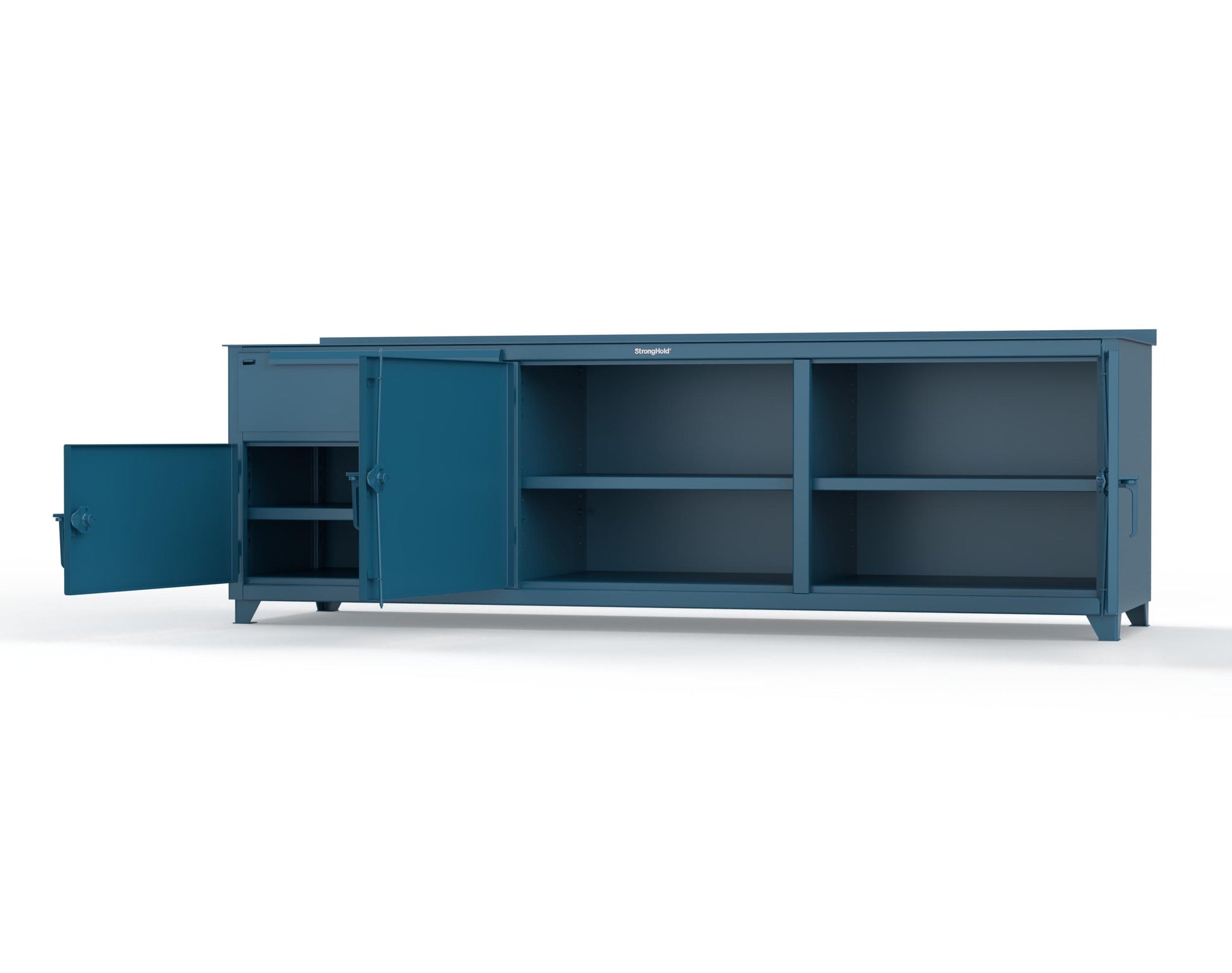 Extreme Duty 12 GA Workbench with 1 Drawer, 3 Shelves - 108 In. W x 30 In. D x 34 In. H - 93-WB-303-1DB-7024 - 93-WB-303-1DB-5001