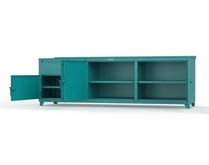 Extreme Duty 12 GA Workbench with 1 Drawer, 3 Shelves - 108 In. W x 30 In. D x 34 In. H - 93-WB-303-1DB-7024 - 93-WB-303-1DB-5021