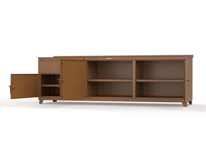 Extreme Duty 12 GA Workbench with 1 Drawer, 3 Shelves - 108 In. W x 30 In. D x 34 In. H - 93-WB-303-1DB-7024 - 93-WB-303-1DB-8008