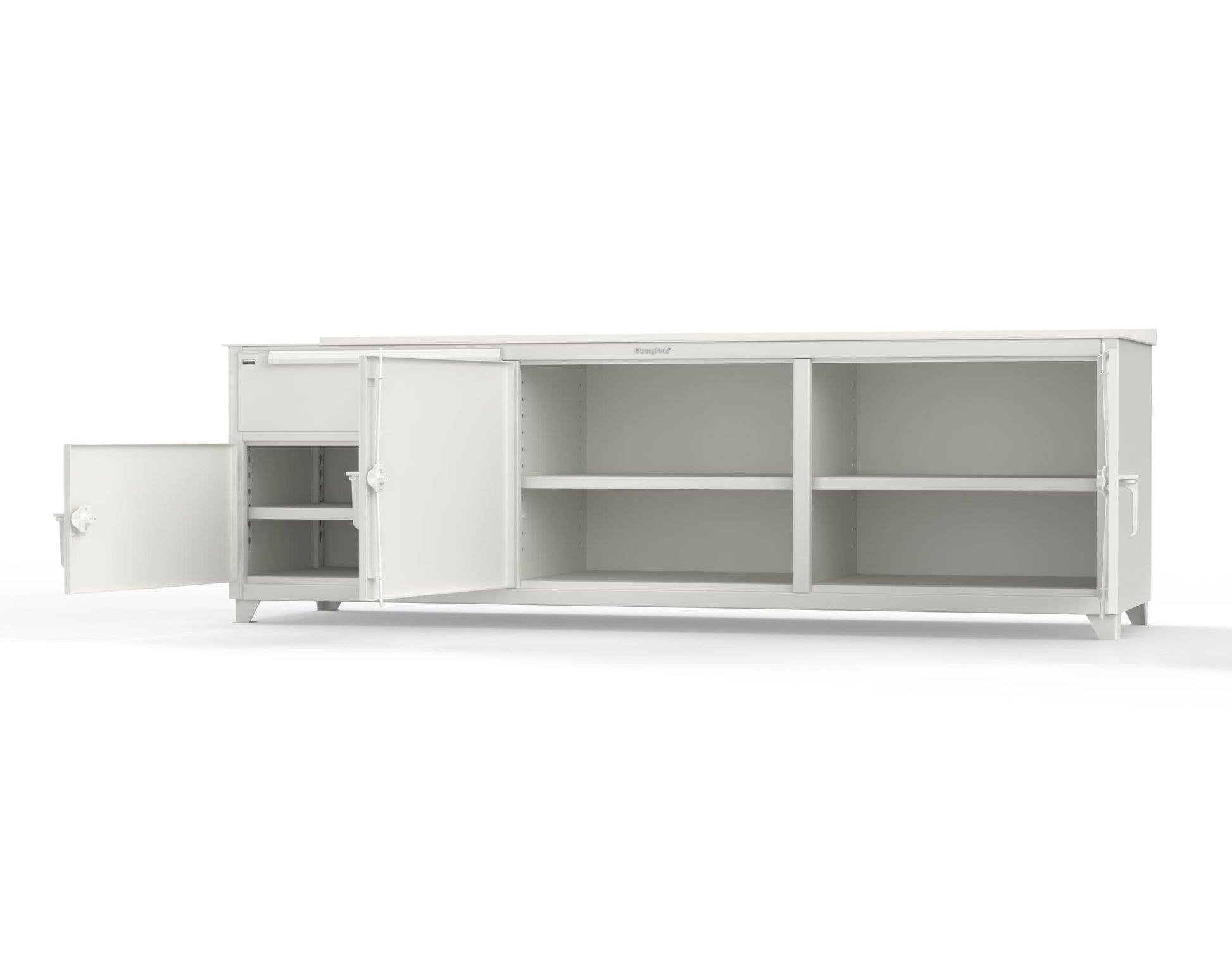 Extreme Duty 12 GA Workbench with 1 Drawer, 3 Shelves - 108 In. W x 30 In. D x 34 In. H - 93-WB-303-1DB-7024 - 93-WB-303-1DB-9003