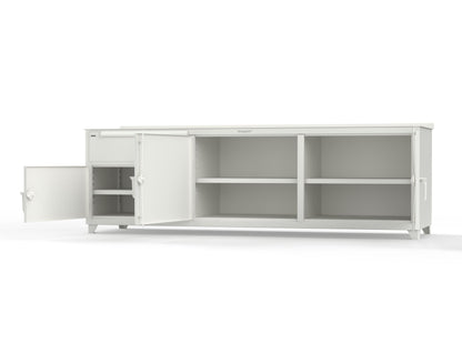 Extreme Duty 12 GA Workbench with 1 Drawer, 3 Shelves - 108 In. W x 30 In. D x 34 In. H - 93-WB-303-1DB-7024 - 93-WB-303-1DB-9003