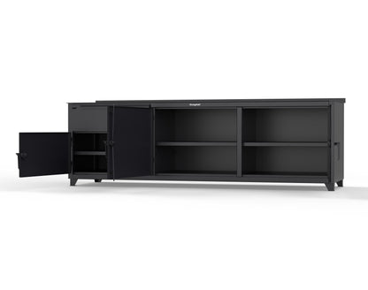 Extreme Duty 12 GA Workbench with 1 Drawer, 3 Shelves - 108 In. W x 30 In. D x 34 In. H - 93-WB-303-1DB-7024 - 93-WB-303-1DB-9005