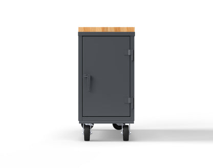 Extra Heavy Duty 14 GA Mobile Tool Cart with Side Compartment, Maple Top, 12 Half-Width Drawers - 3" Drawers x8, 6" Drawers x4 - 60 in. W x 21 in. D x 41 in. H