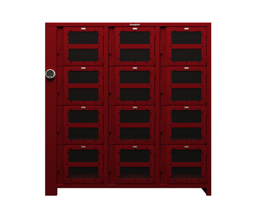 Extra Heavy Duty SIMPLE Locker - Single Input Multi-Point Locking Entry - Access Control Locker with 12 Clearview Doors  -  72" W x 24" D x 75" H