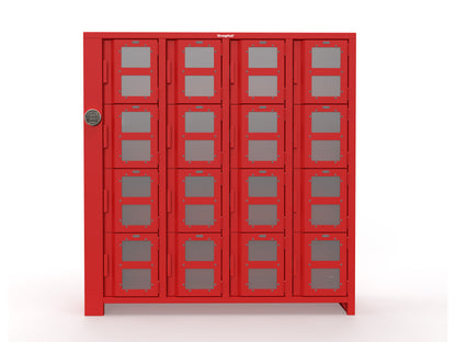 Extra Heavy Duty SIMPLE Locker - Single Input Multi-Point Locking Entry - Access Control Locker with 16 Clearview Doors  -  72" W x 24" D x 75" H