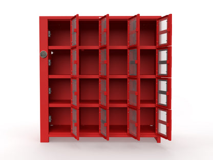 Extra Heavy Duty SIMPLE Locker - Single Input Multi-Point Locking Entry - Access Control Locker with 16 Clearview Doors  -  72" W x 24" D x 75" H
