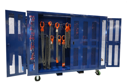 Extreme Duty Mobile Rigging Cabinet with 2 sets of 2 Ventilated Sliding Doors and 2 sets of 2 Ventilated Swing Doors with Short and Long Hangers  - 122 in. W x 50 in. D x 100 in. H Outlet