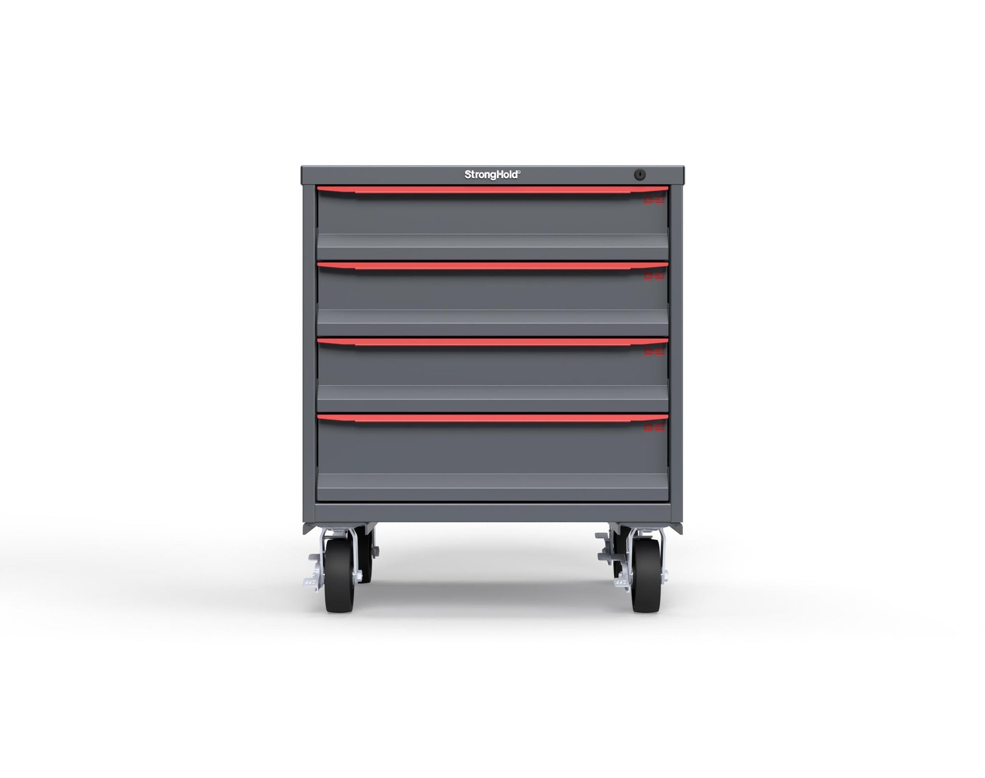 Modular Drawer 14 GA Storage Cabinet with 4 total Drawers - 30 In. W x 29 In. D x 36 In H. - 5" Drawers x 3, 6" Drawers x 1 - 6" Casters - 30 In. W x 29 In. D x 36 In H - S3036-PCDAS-0401DS-3001