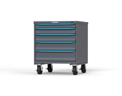 Modular Drawer 14 GA Storage Cabinet with 5 total Drawers - 30 In. W x 29 In. D x 36 In H. - 2" Drawers x 1, 3" Drawers x 1, 4" Drawers x 1, 5" Drawers x 1, 6" Drawers x 1 - 6" Casters - 30 In. W x 29 In. D x 36 In H - S3036-PCDAS-0503FS-5012