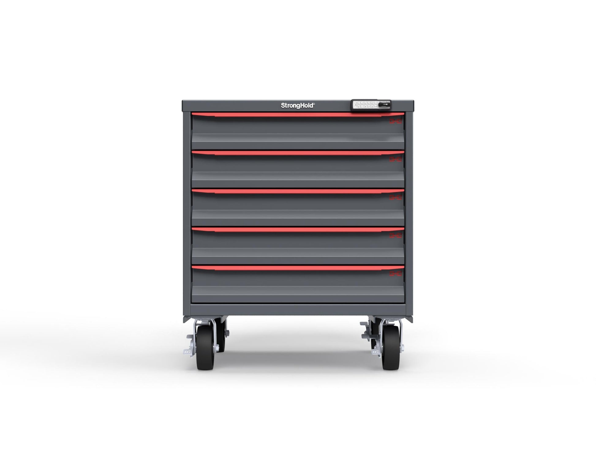 Modular Drawer 14 GA Storage Cabinet with 5 total Drawers - 30 In. W x 29 In. D x 36 In H. - 4" Drawers x 5 - 6" Casters - 30 In. W x 29 In. D x 36 In H - S3036-PCRAS-0504DS-3001-CompX-Regulator