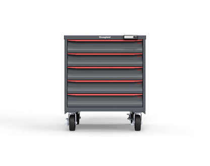 Modular Drawer 14 GA Storage Cabinet with 5 total Drawers - 30 In. W x 29 In. D x 36 In H. - 4" Drawers x 5 - 6" Casters - 30 In. W x 29 In. D x 36 In H - S3036-PCRAS-0504DS-3001-CompX-Regulator