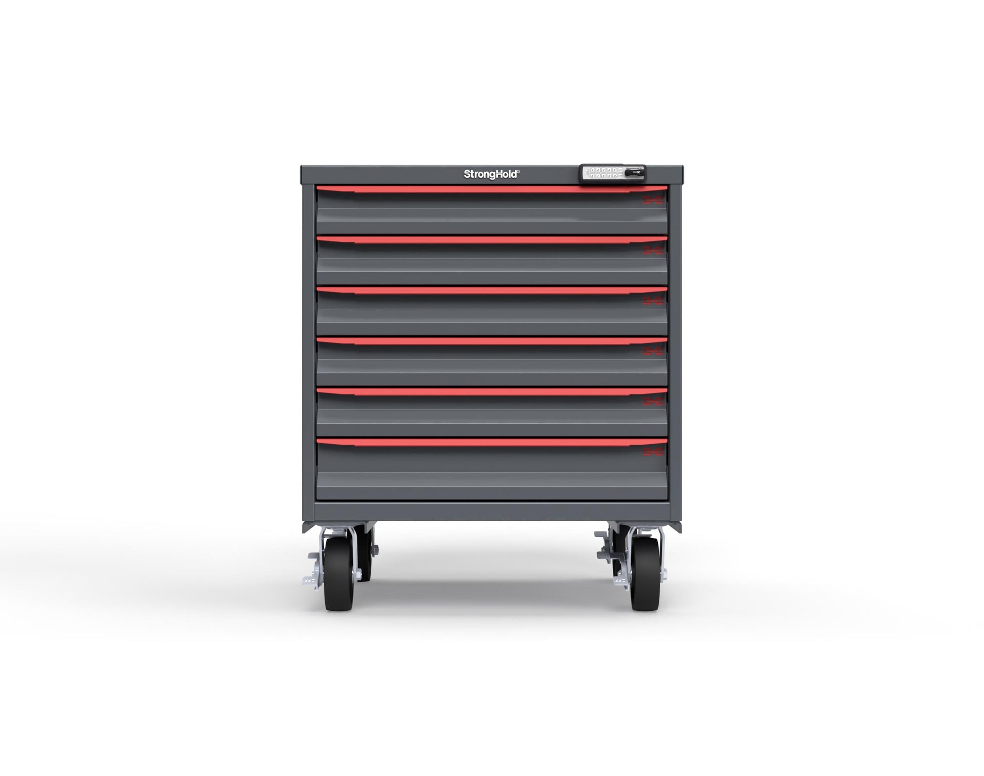 Modular Drawer 14 GA Storage Cabinet with 6 total Drawers - 30 In. W x 29 In. D x 36 In H. - 3" Drawers x 5, 4" Drawers x 1 - 6" Casters - 30 In. W x 29 In. D x 36 In H - S3036-PCRAS-0602DS-3001-CompX-Regulator