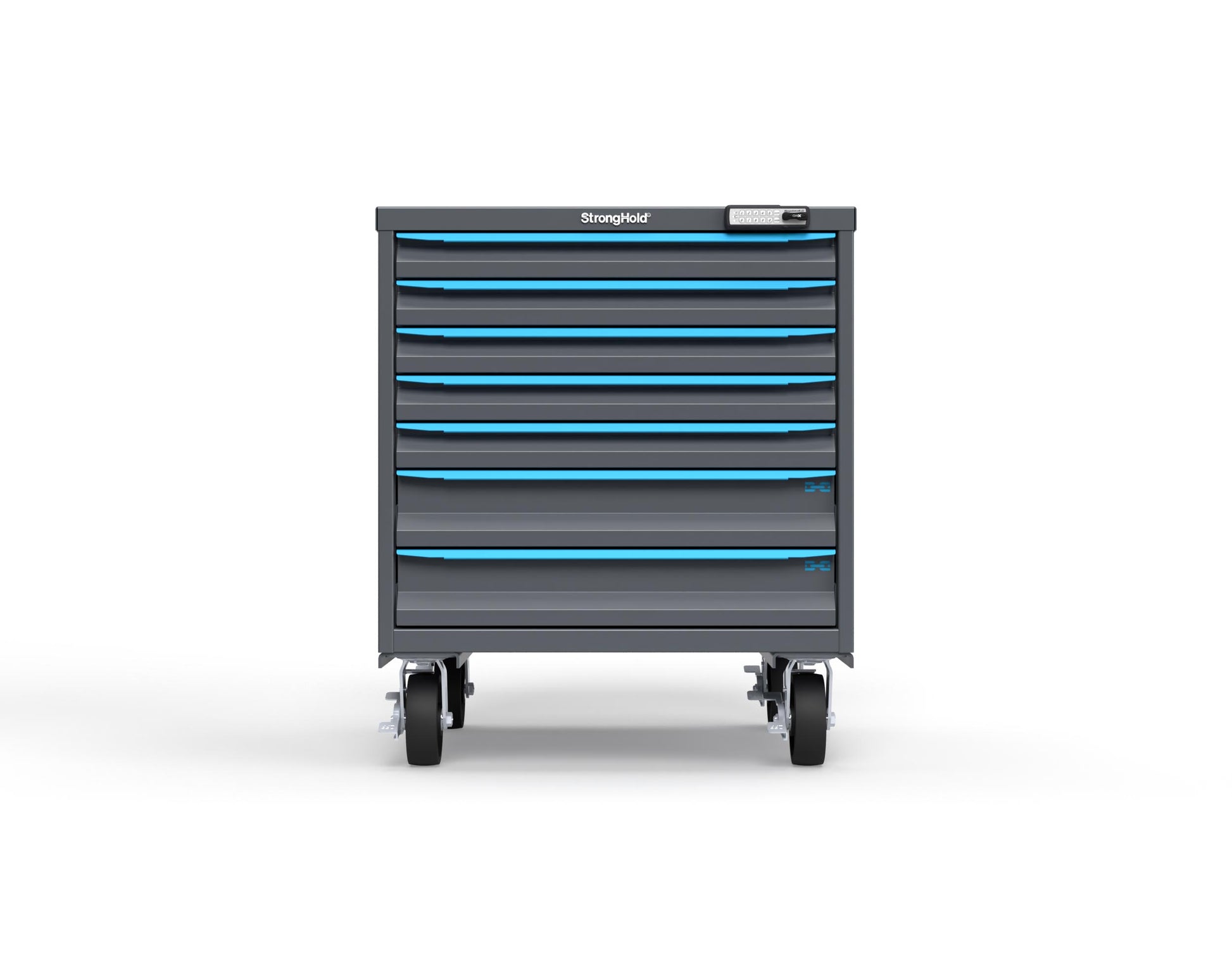 Modular Drawer 14 GA Storage Cabinet with 7 total Drawers - 30 In. W x 29 In. D x 36 In H. - 2" Drawers x 5, 4" Drawers x 2 - 6" Casters - 30 In. W x 29 In. D x 36 In H - S3036-PCRAS-0701FS-5012-CompX-Regulator