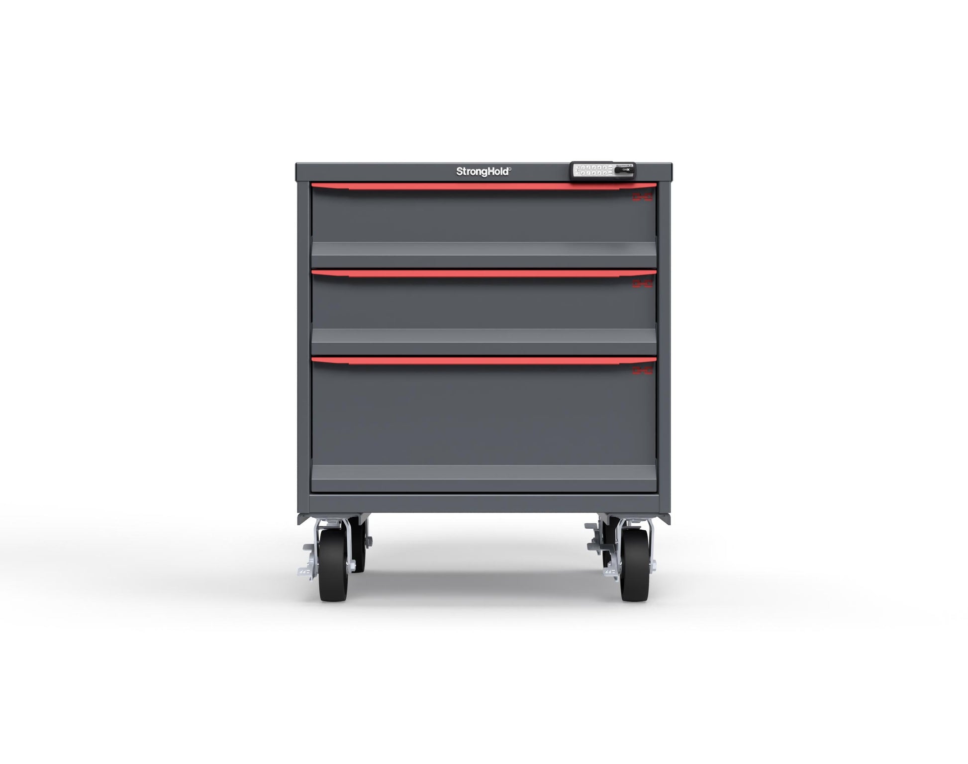 Modular Drawer 14 GA Storage Cabinet with 3 total Drawers - 30 In. W x 29 In. D x 36 In H. - 6" Drawers x 2, 10" Drawers x 1 - 6" Casters - 30 In. W x 29 In. D x 36 In H - S3036-PCRAS-0302DS-3001-CompX-Regulator