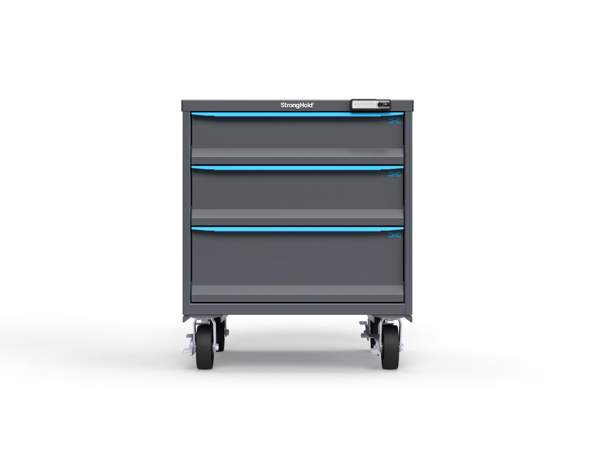 Modular Drawer 14 GA Storage Cabinet with 3 total Drawers - 30 In. W x 29 In. D x 36 In H. - 6" Drawers x 1, 7" Drawers x 1, 9" Drawers x 1 - 6" Casters - 30 In. W x 29 In. D x 36 In H - S3036-PCRAS-0303FS-5012-CompX-Regulator