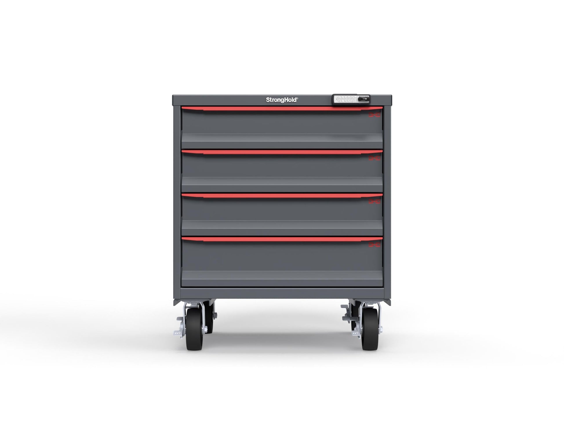 Modular Drawer 14 GA Storage Cabinet with 4 total Drawers - 30 In. W x 29 In. D x 36 In H. - 5" Drawers x 3, 6" Drawers x 1 - 6" Casters - 30 In. W x 29 In. D x 36 In H - S3036-PCRAS-0401DS-3001-CompX-Regulator