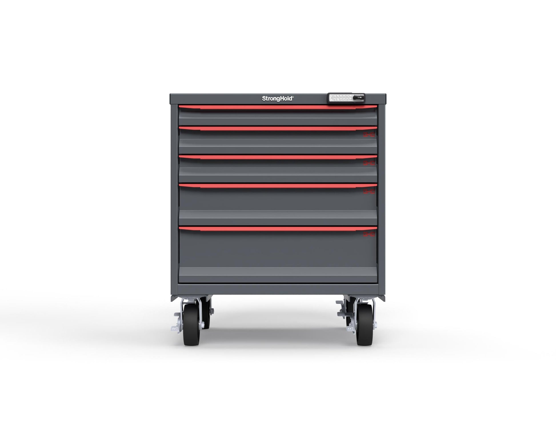 Modular Drawer 14 GA Storage Cabinet with 5 total Drawers - 30 In. W x 29 In. D x 36 In H. - 2" Drawers x 1, 3" Drawers x 2, 5" Drawers x 1, 7" Drawers x 1 - 6" Casters - 30 In. W x 29 In. D x 36 In H - S3036-PCRAS-0501DS-3001-CompX-Regulator
