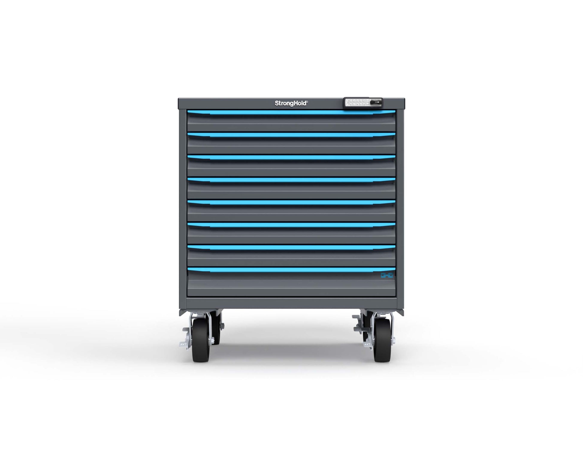 Modular Drawer 14 GA Storage Cabinet with 8 total Drawers - 30 In. W x 29 In. D x 36 In H. - 2" Drawers x 7, 3" Drawers x 1 - 6" Casters - 30 In. W x 29 In. D x 36 In H - S3036-PCRAS-0801FS-5012-CompX-Regulator