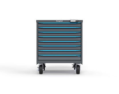Modular Drawer 14 GA Storage Cabinet with 8 total Drawers - 30 In. W x 29 In. D x 36 In H. - 2" Drawers x 7, 3" Drawers x 1 - 6" Casters - 30 In. W x 29 In. D x 36 In H - S3036-PCRAS-0801FS-5012-CompX-Regulator