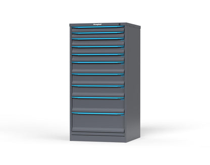 Modular Drawer 14 GA Storage Cabinet with 10 total drawers -2" Drawers x2, 3" Drawers x3, 5" Drawers x3, 7" Drawers x1, 9" Drawers x1 - 3" Integrated Legs - 30 In. W x 29 In. D x 60 In H. - S3060-PPDAS-1001FS-5012
