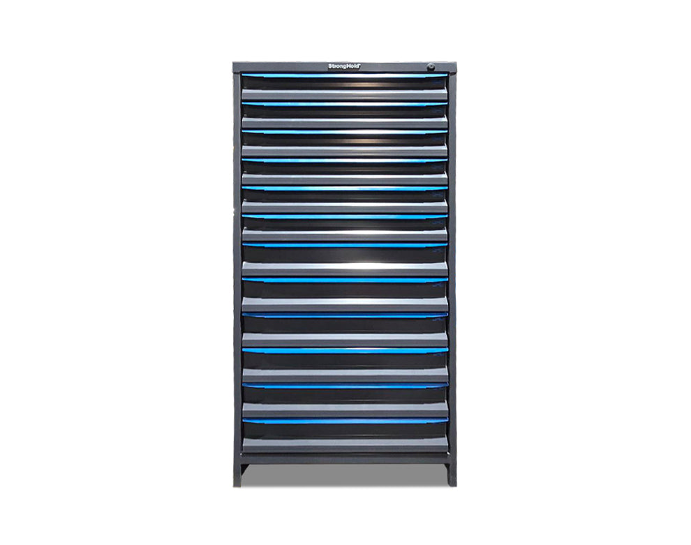 Modular Drawer 14 GA Storage Cabinet with 12 total drawers - 3" Drawers x6, 4" Drawers x6 - 3" Integrated Legs - 30 In. W x 29 In. D x 60 In H. - Outlet