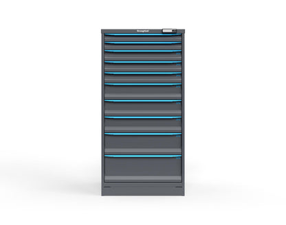 Modular Drawer 14 GA Storage Cabinet with 10 total drawers -2" Drawers x2, 3" Drawers x3, 5" Drawers x3, 7" Drawers x1, 9" Drawers x1 - 3" Integrated Legs - 30 In. W x 29 In. D x 60 In H. - S3060-PPRAS-1001FS-5012