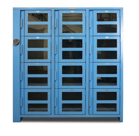 Extra Heavy Duty SIMPLE Locker - Single Input Multi-Point Locking Entry - Access Control Locker with 12 Clearview Doors  -  72" W x 24" D x 75" H